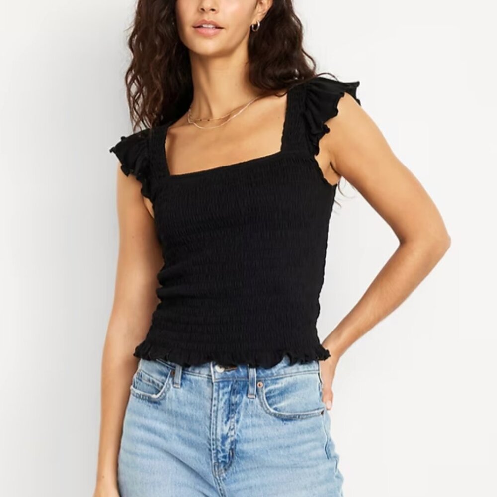 Old Navy Black Flutter-Sleeve Smocked Top M